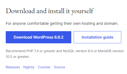 Wordpress install